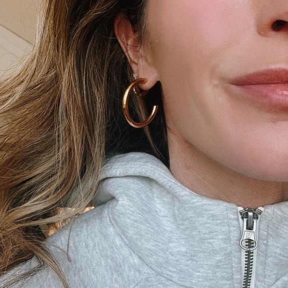 Chunky Gold Hoop Earrings 35mm Thick Hoop Earrings Waterproof Earrings - Picture 2 of 7